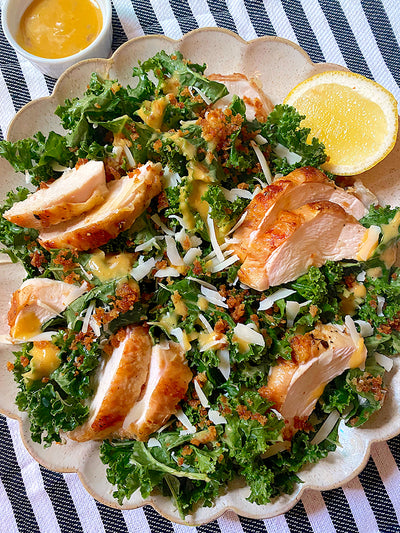 Slightly Spicy Kale Caesar Salad