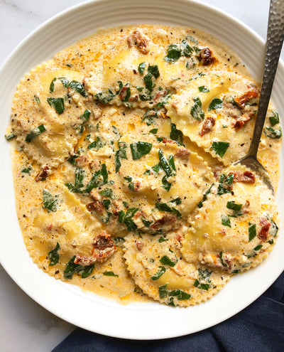 Creamy Sun-dried Tomato and Spinach Ravioli