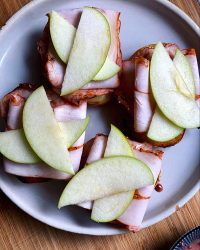 Turkey, Brie, and Apple Toasts with Raspberry Mustard